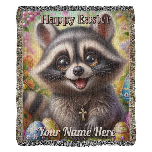 Racoon- Easter Gift-Christian Gift-Personalized Heirloom Woven Blanket