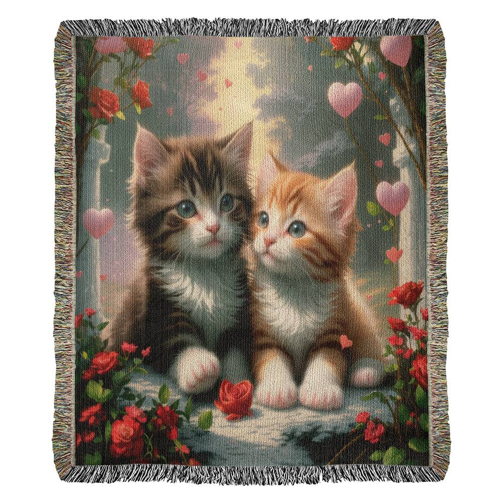 Kittens And Red Roses Arch - Valentine's Day Gift - Heirloom Woven Blanket