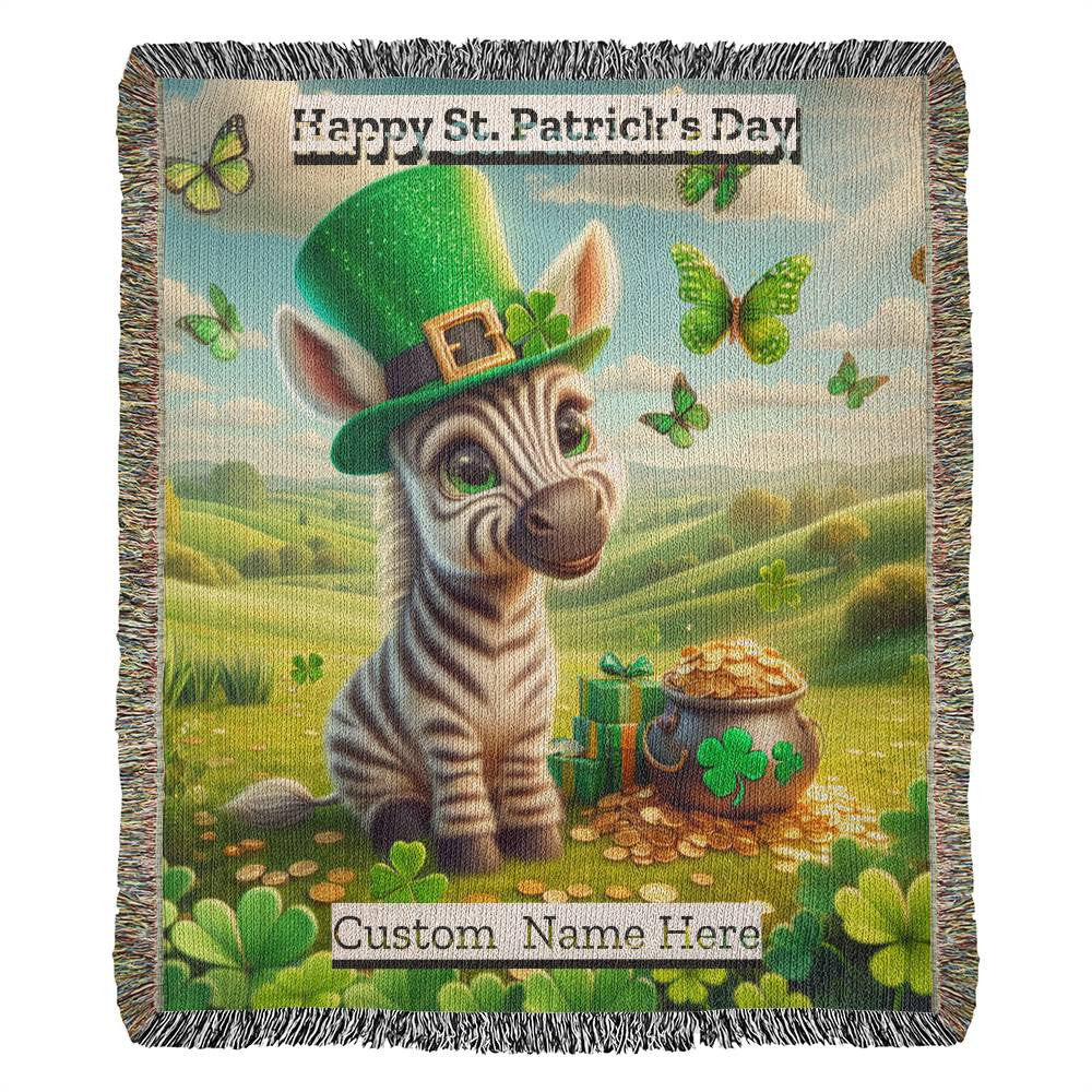 Zebra- St. Patrick's Day Gift-Personalized Heirloom Woven Blanket