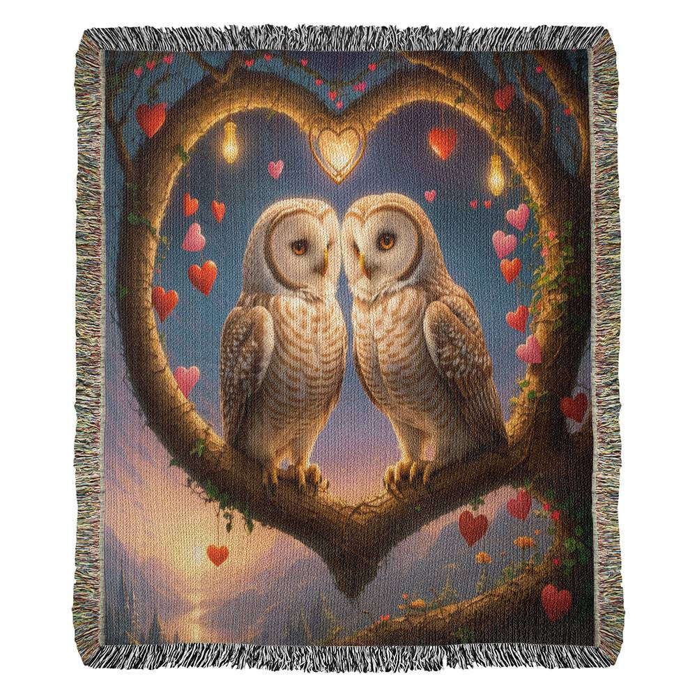 Owls Heart Shaped Branch - Valentine's Day Gift - Heirloom Woven Blanket