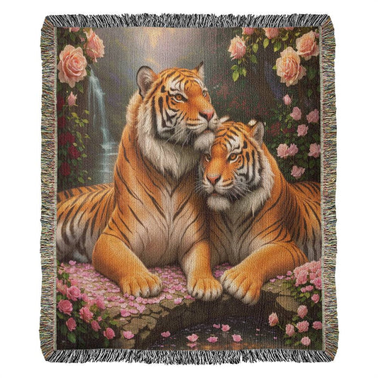 Tigers And Roses - Valentine's Day Gift - Heirloom Woven Blanket