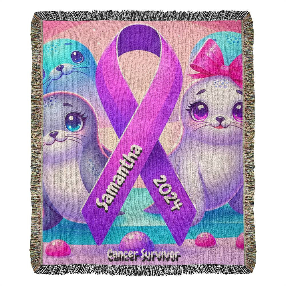 Seals-Cancer Survivor- Purple Ribbon-Personalized Heirloom Woven Blanket