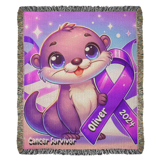 Otter-Cancer Survivor- Purple Ribbon-Personalized Heirloom Woven Blanket