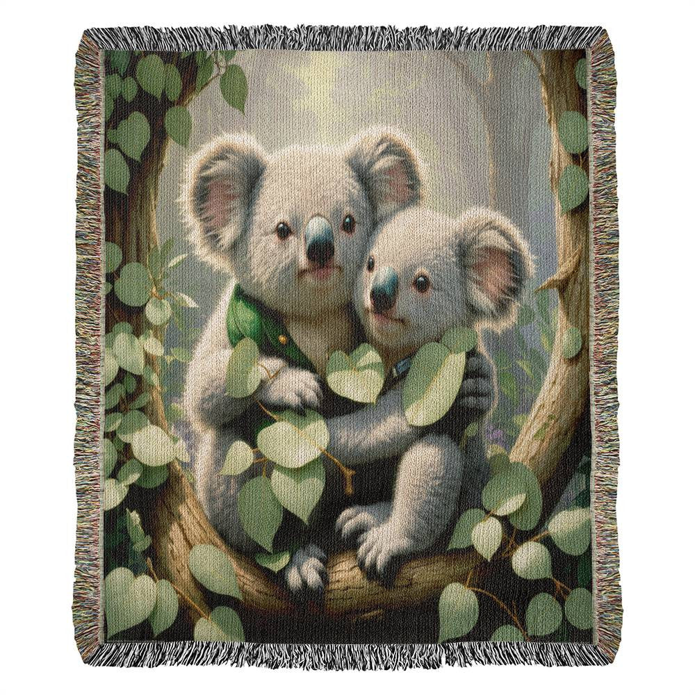 Koalas Cuddled In A Tree - Heirloom Woven Blanket