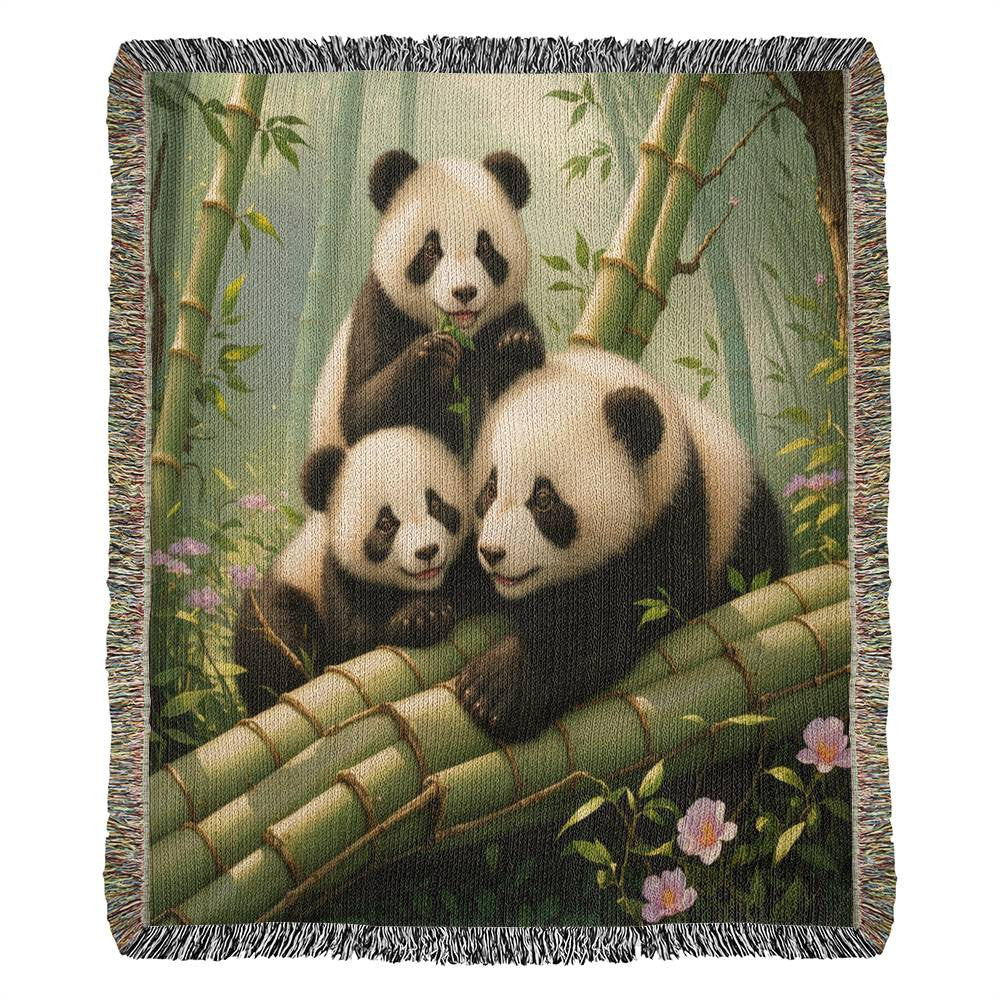 Pandas On Bamboo - Heirloom Woven Blanket