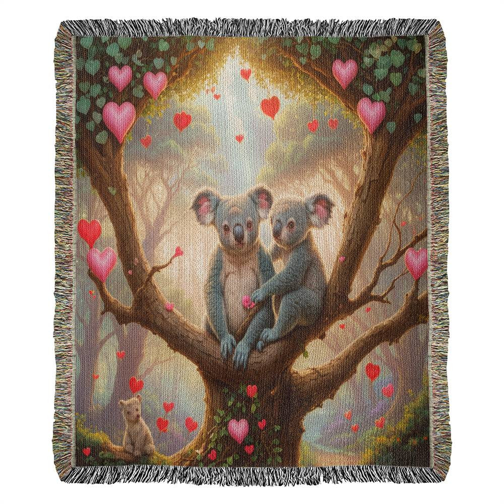 Koalas And Heart Balloons - Valentine's Day Gift - Heirloom Woven Blanket