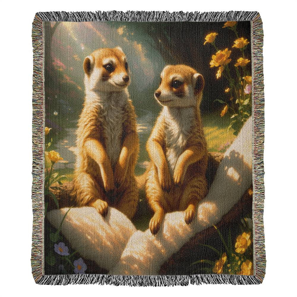 Meerkats Conversation In Garden - Heirloom Woven Blanket