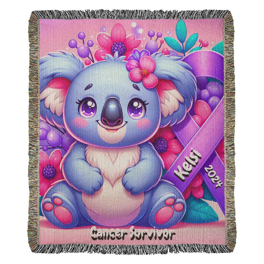 Koala-Cancer Survivor- Purple Ribbon-Personalized Heirloom Woven Blanket