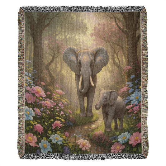 Elephants in a Cotton Candy Colored Garden - Heirloom Woven Blanket
