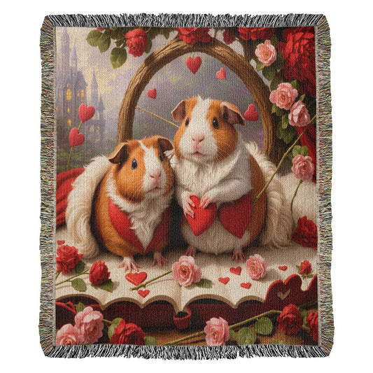 Guinea Pigs Share A Cozy Moment - Valentine's Day GIft - Heirloom Woven Blanket