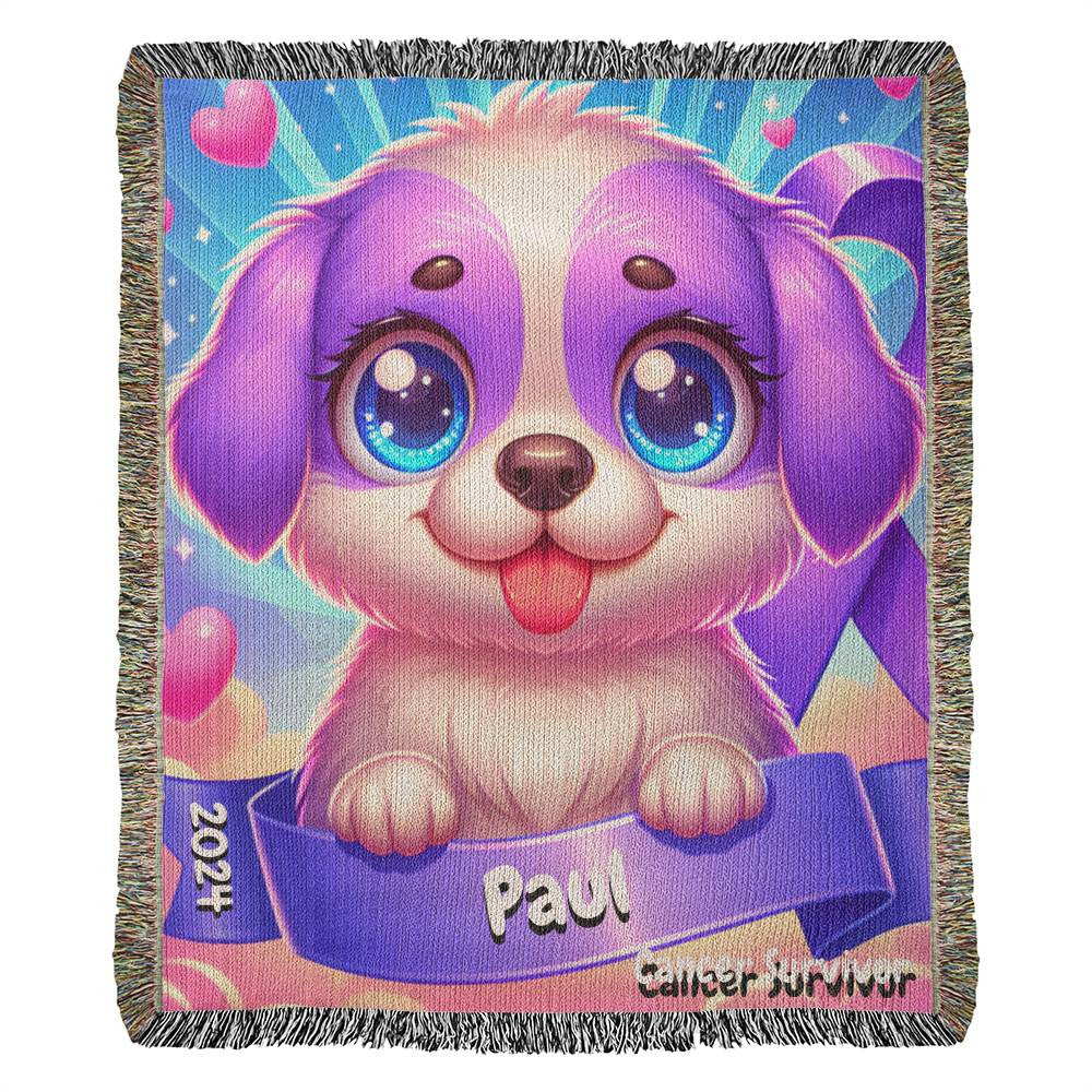Puppy-Cancer Survivor- Purple Ribbon-Personalized Heirloom Woven Blanket