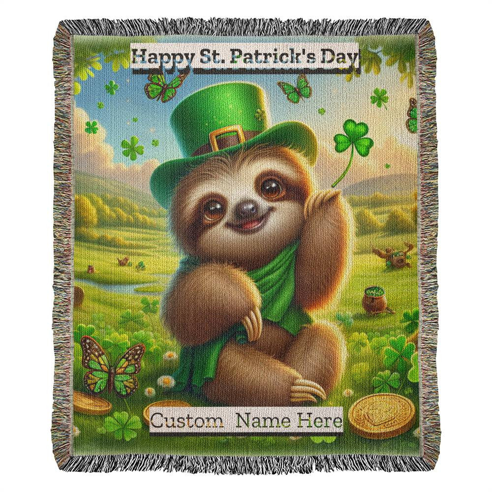 Sloth- St. Patrick's Day Gift-Personalized Heirloom Woven Blanket