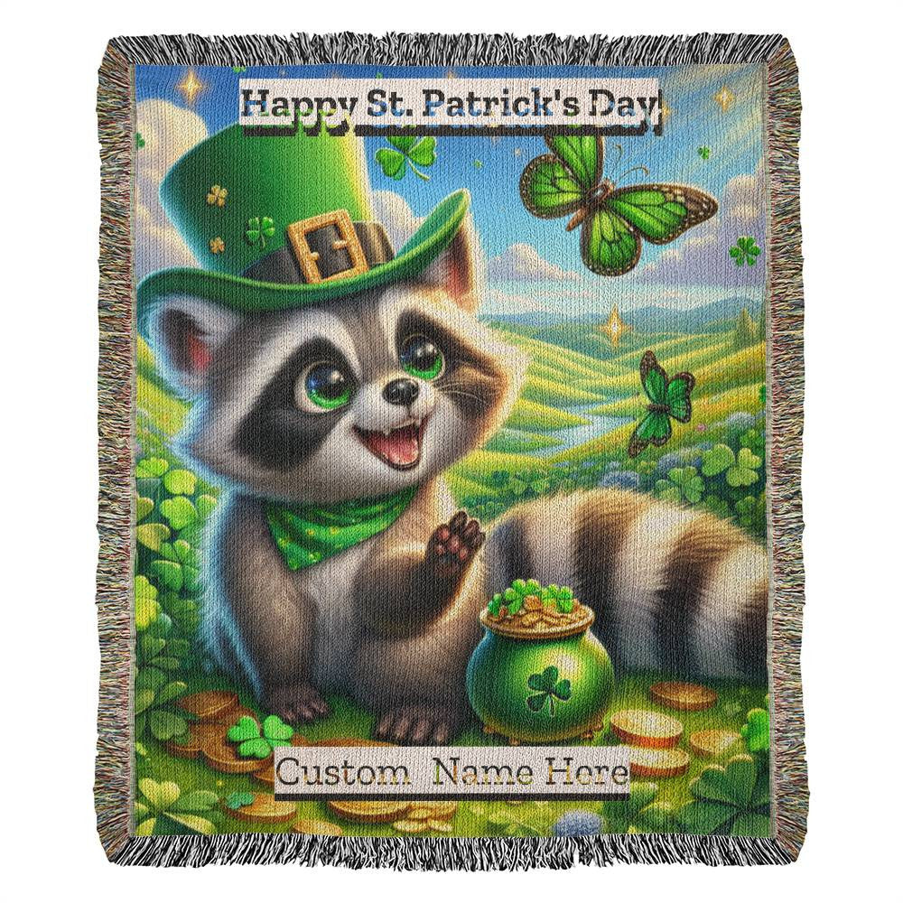 Racoon- St. Patrick's Day Gift-Personalized Heirloom Woven Blanket