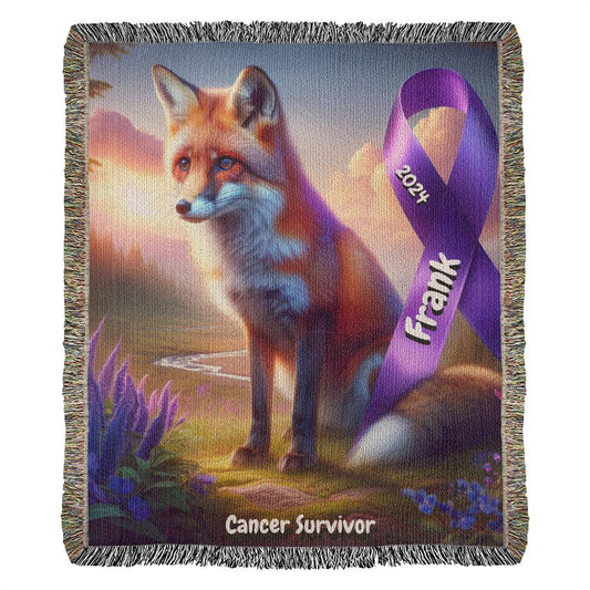 Fox With Ribbon-Cancer Survivor- Purple Ribbon-Personalized Heirloom Woven Blanket