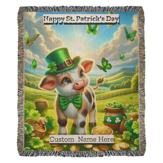 Cow- St. Patrick's Day Gift-Personalized Heirloom Woven Blanket