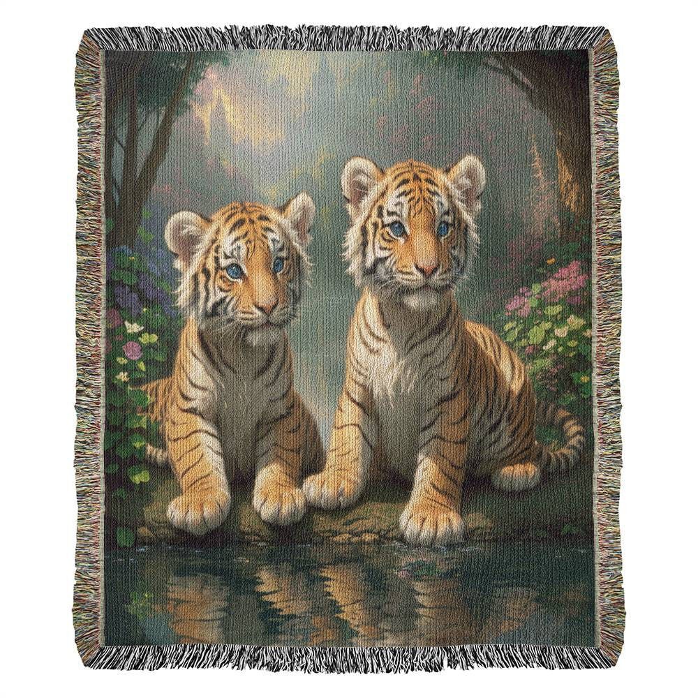 Tigers Enjoy The River -  Heirloom Woven Blanket