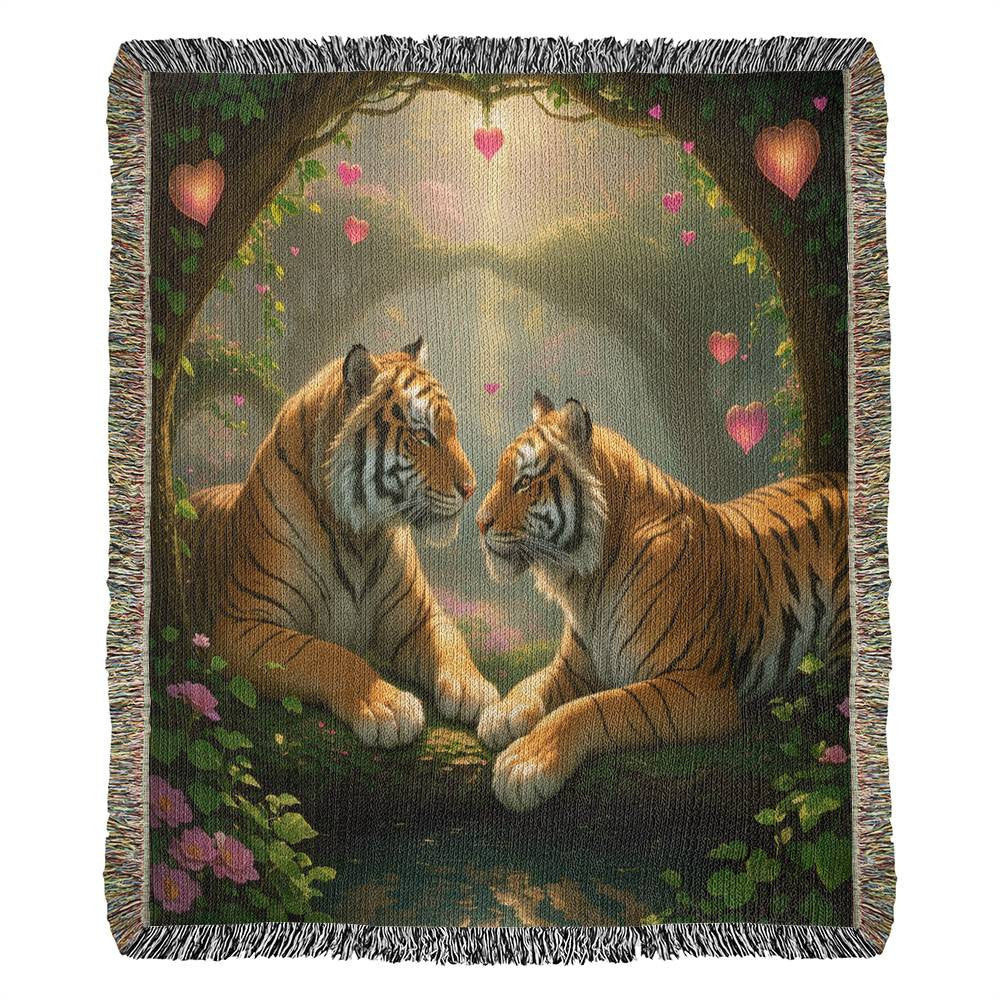Tigers And Hearts - Valentine's Day Gift - Heirloom Woven Blanket