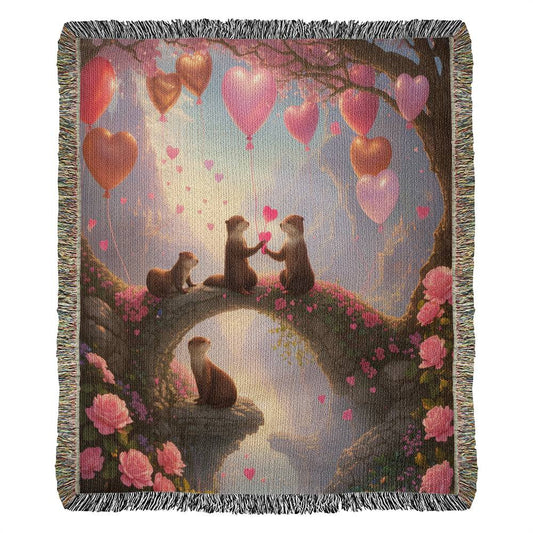Otters And Heart Balloons - Valentine's Day Gift - Heirloom Woven Blanket