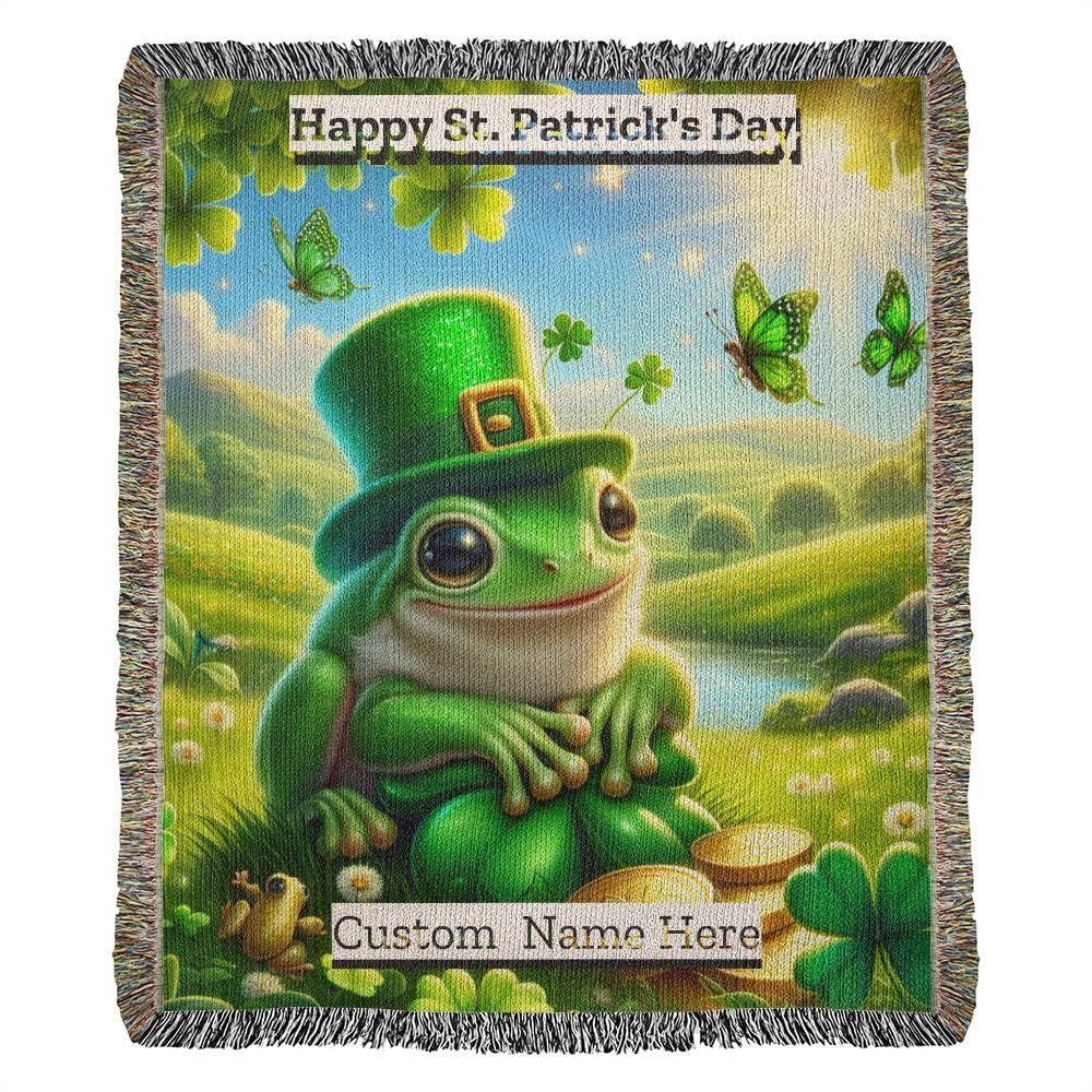 Frog- St. Patrick's Day Gift-Personalized Heirloom Woven Blanket