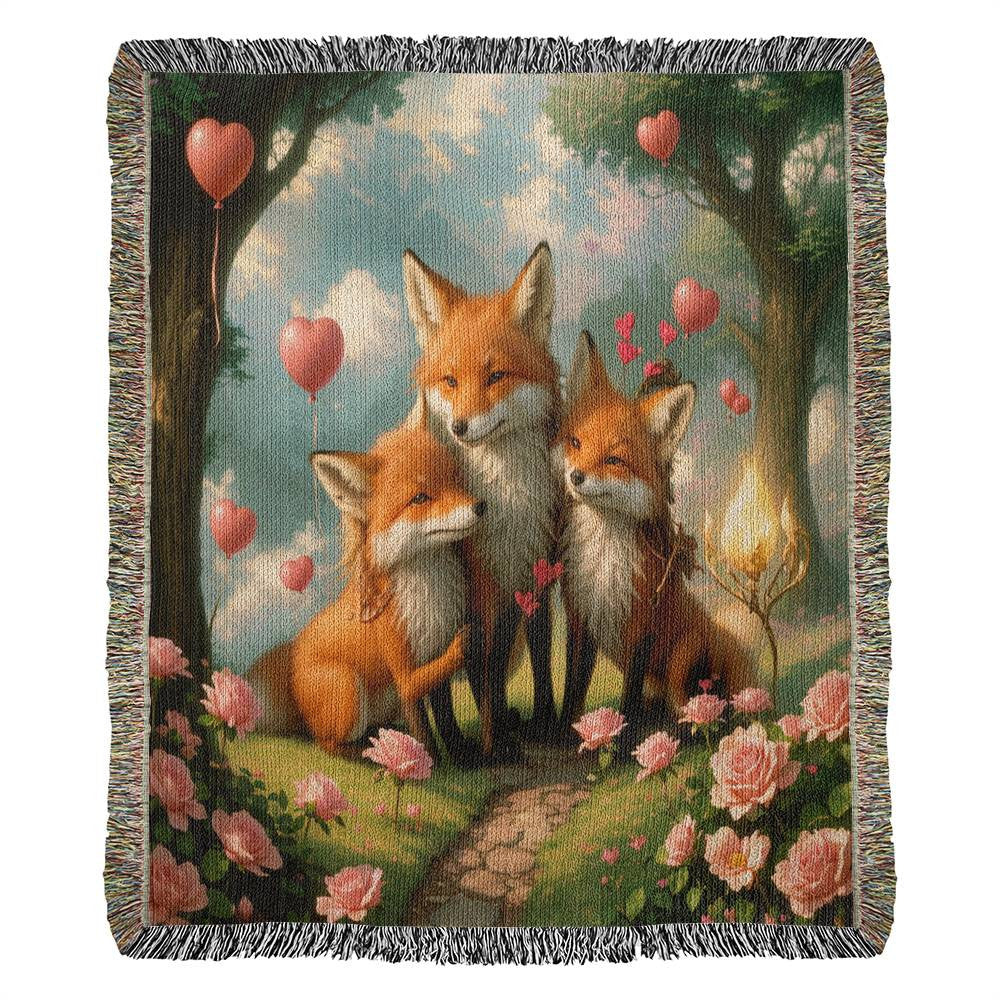 Foxes and Heart Balloons - Valentine's Day Gift - Heirloom Woven Blanket