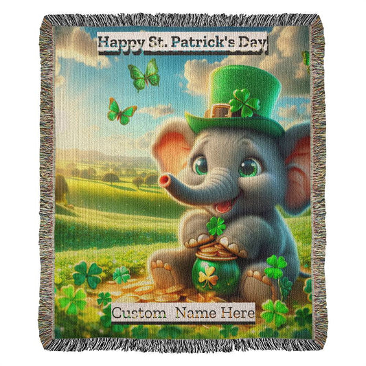 Elephant- St. Patrick's Day Gift-Personalized Heirloom Woven Blanket