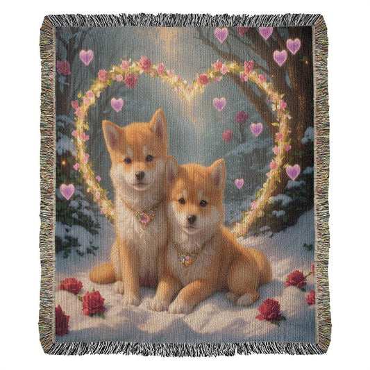 Pupies And Hearts - Valentine's Day Gift - Heirloom Woven Blanket
