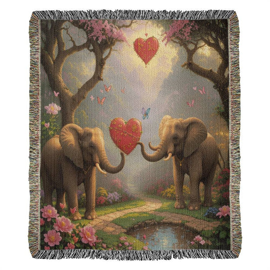 Elephants Share A Heart - Valentine's Day Gift - Heirloom Woven Blanket