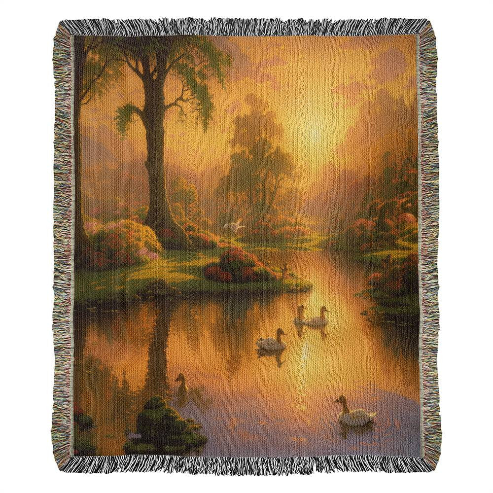 Ducks With Golden Sunset - Heirloom Woven Blanket