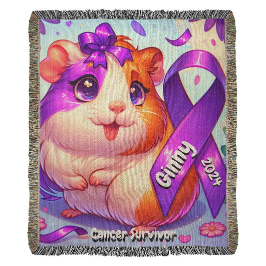 Guinea Pig-Cancer Survivor- Purple Ribbon-Personalized Heirloom Woven Blanket