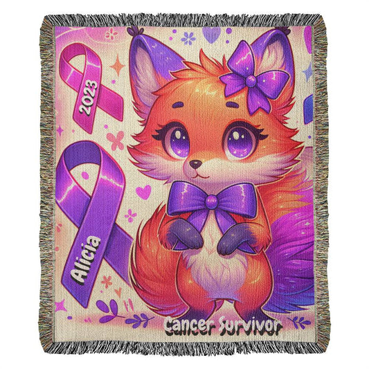Fox-Cancer Survivor- Purple Ribbon-Personalized Heirloom Woven Blanket
