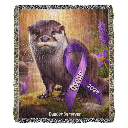 Otter With Ribbon-Cancer Survivor- Purple Ribbon-Personalized Heirloom Woven Blanket