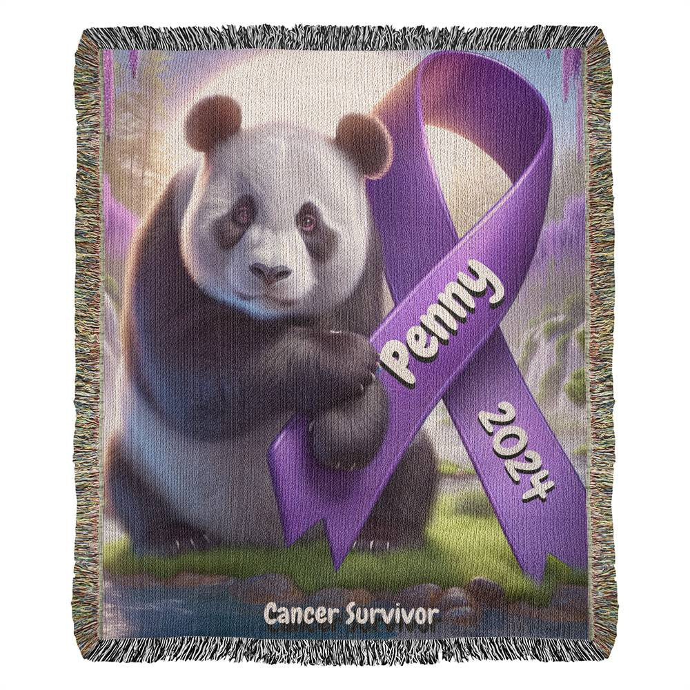 Panda With Ribbon-Cancer Survivor- Purple Ribbon-Personalized Heirloom Woven Blanket