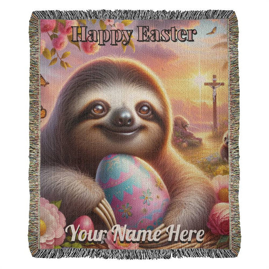 Sloth- Easter Gift-Christian Gift-Personalized Heirloom Woven Blanket