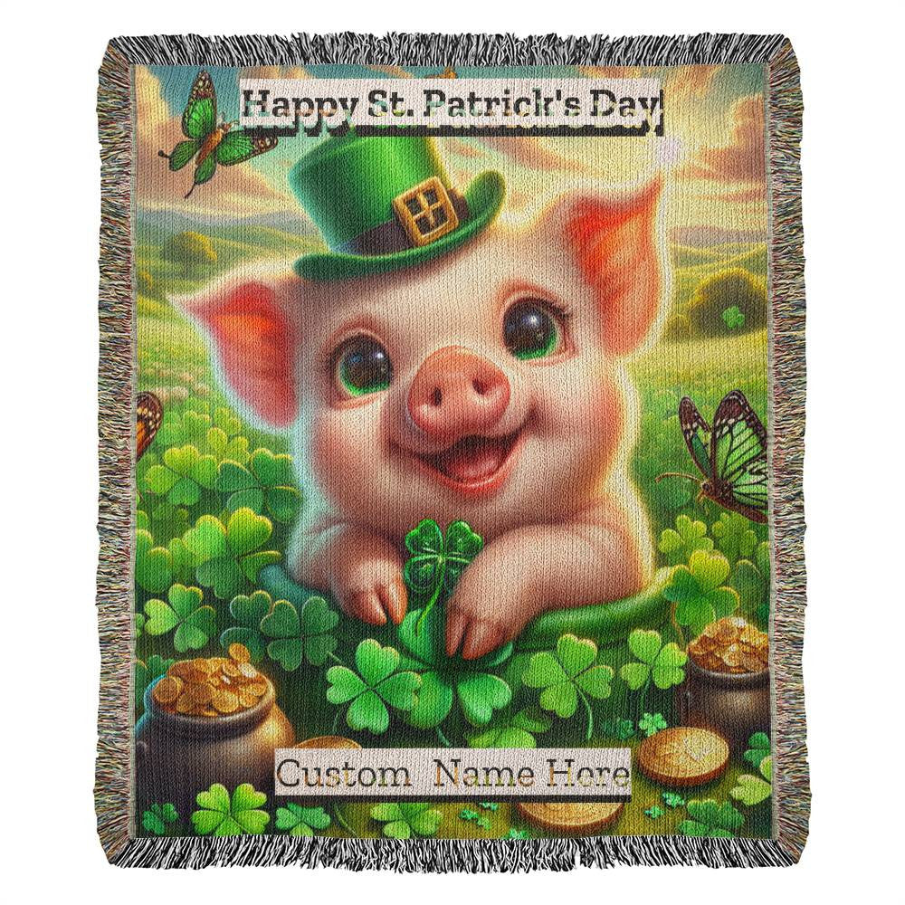 Pig- St. Patrick's Day Gift-Personalized Heirloom Woven Blanket