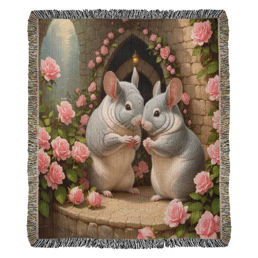 Chinchillas Nose Kiss-Pink Roses-Valentine's Day Gift - Heirloom Woven Blanket