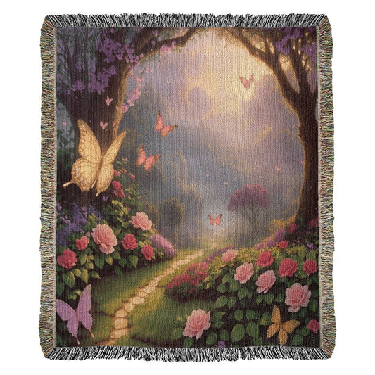 Butterflies On A Rose Garden Path - Valentine's Day Gift -  Heirloom Woven Blanket