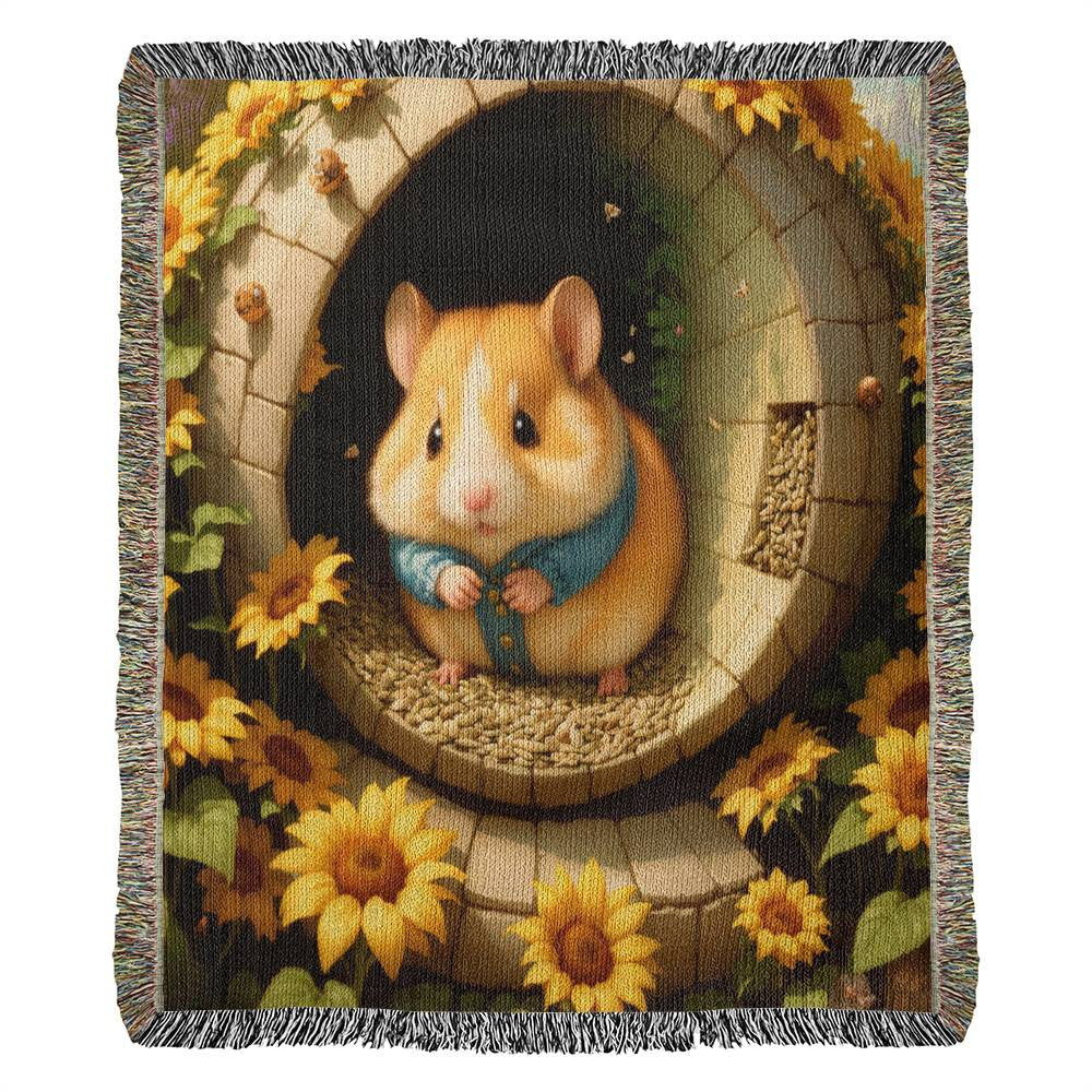 Hamster Admires Sunflowers -  Heirloom Woven Blanket