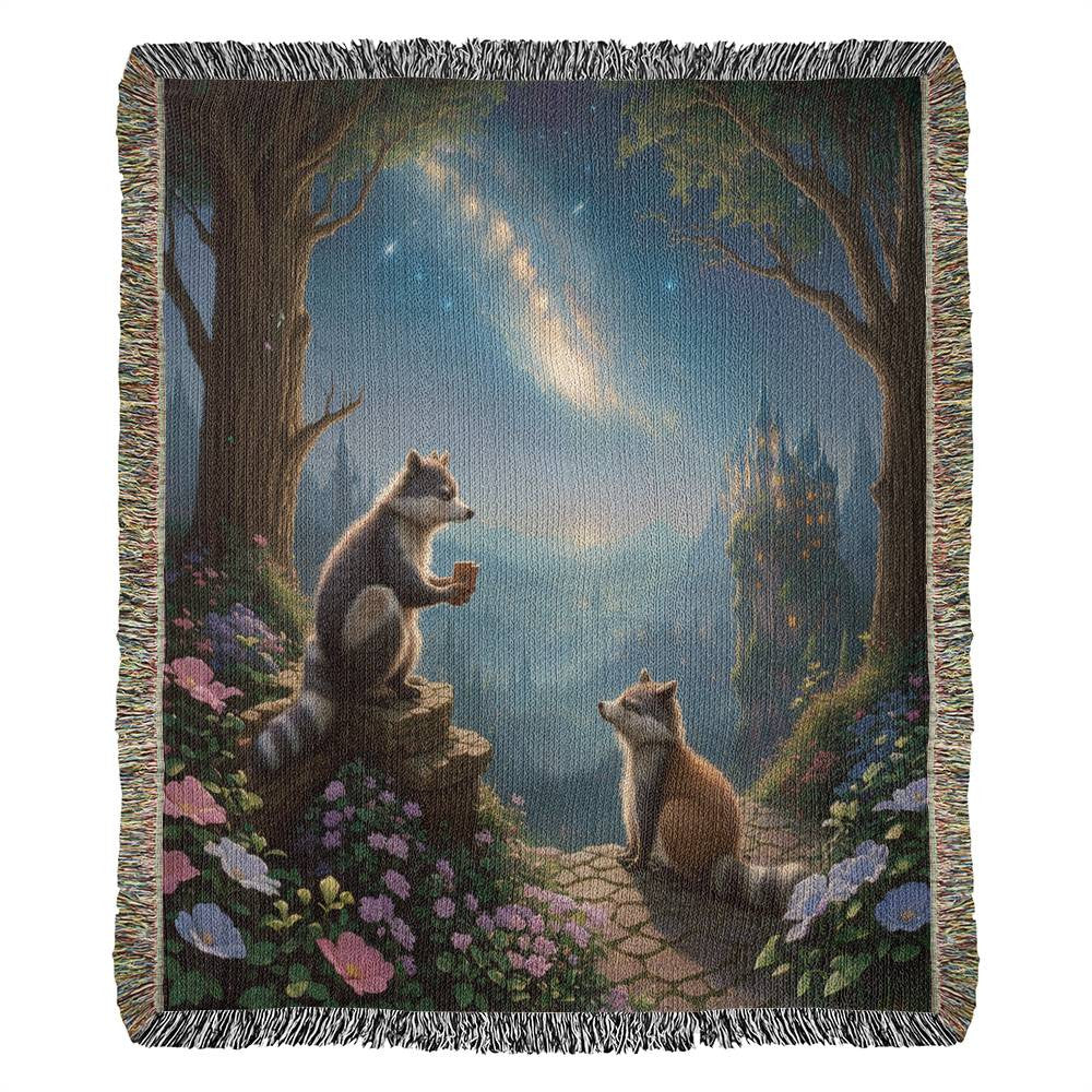 Story Time With Racoons - Heirloom Woven Blanket