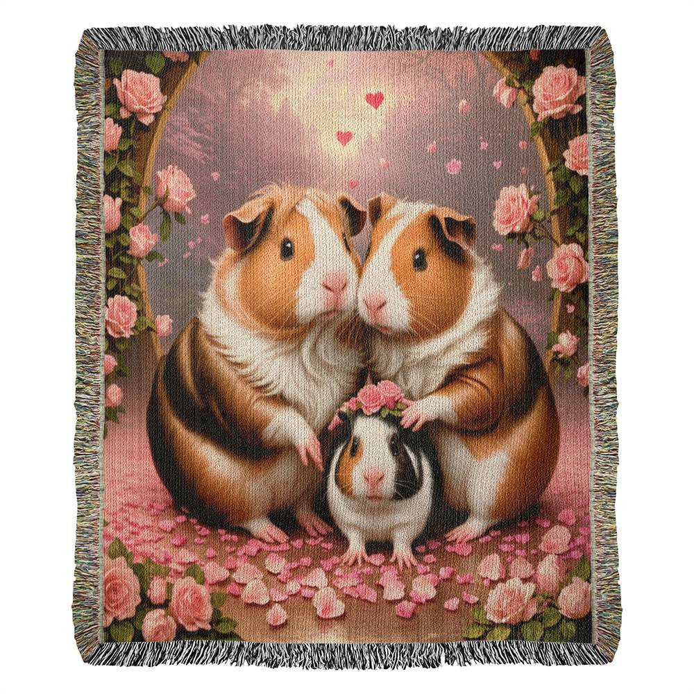 Guinea Pigs - Pink Rose Petals - Valentine's Day Gift - Heirloom Woven Blanket
