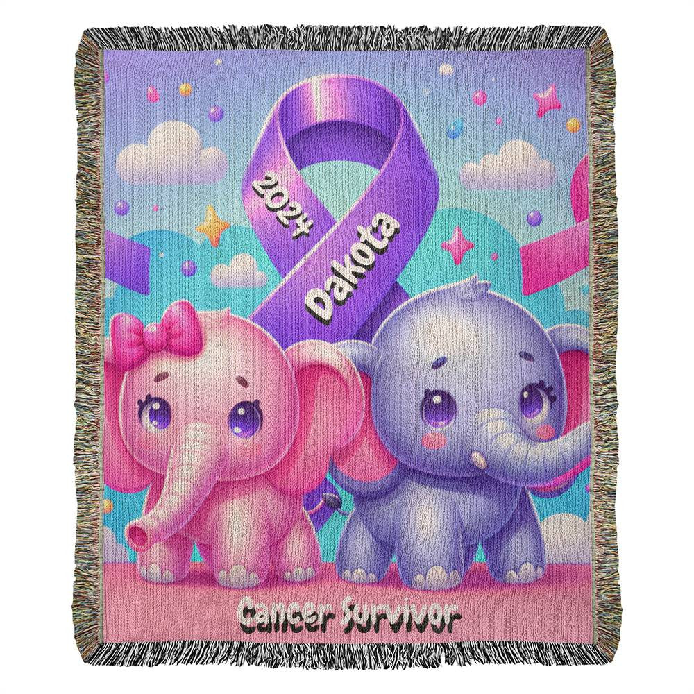 Elephants-Cancer Survivor- Purple Ribbon-Personalized Heirloom Woven Blanket