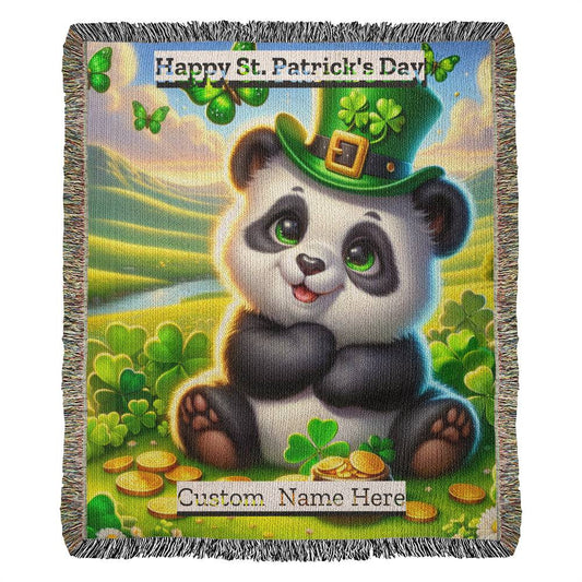 Panda- St. Patrick's Day Gift-Personalized Heirloom Woven Blanket