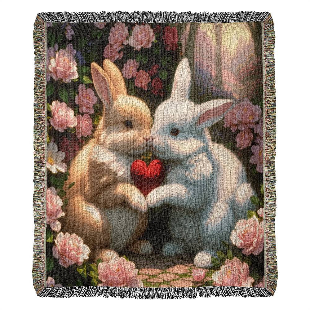 Bunnies Share Their Heart - Valentine's Day Gift - Heirloom Woven Blanket