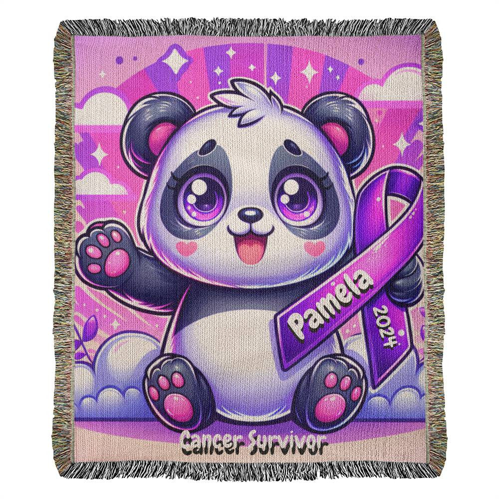 Panda-Cancer Survivor- Purple Ribbon-Personalized Heirloom Woven Blanket