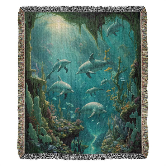 Dolphins Under The Sea - Heirloom Woven Blanket