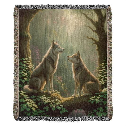 Wolves In The Sunrise Woods - Heirloom Woven Blanket