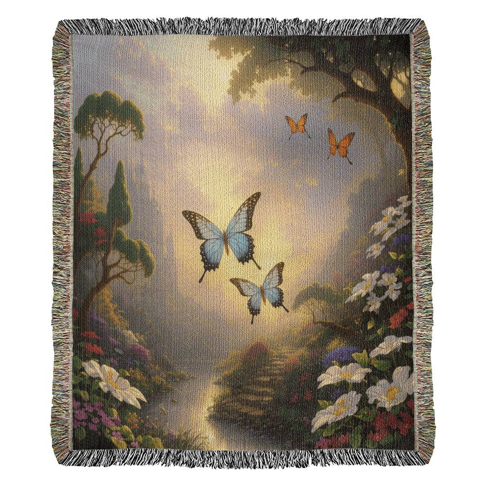 Butterflies Above The Castle River - Heirloom Woven Blanket