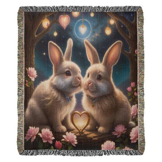 Bunnies In Love Un Heart Lamps - Valentine's Day Gift - Heirloom Woven Blanket