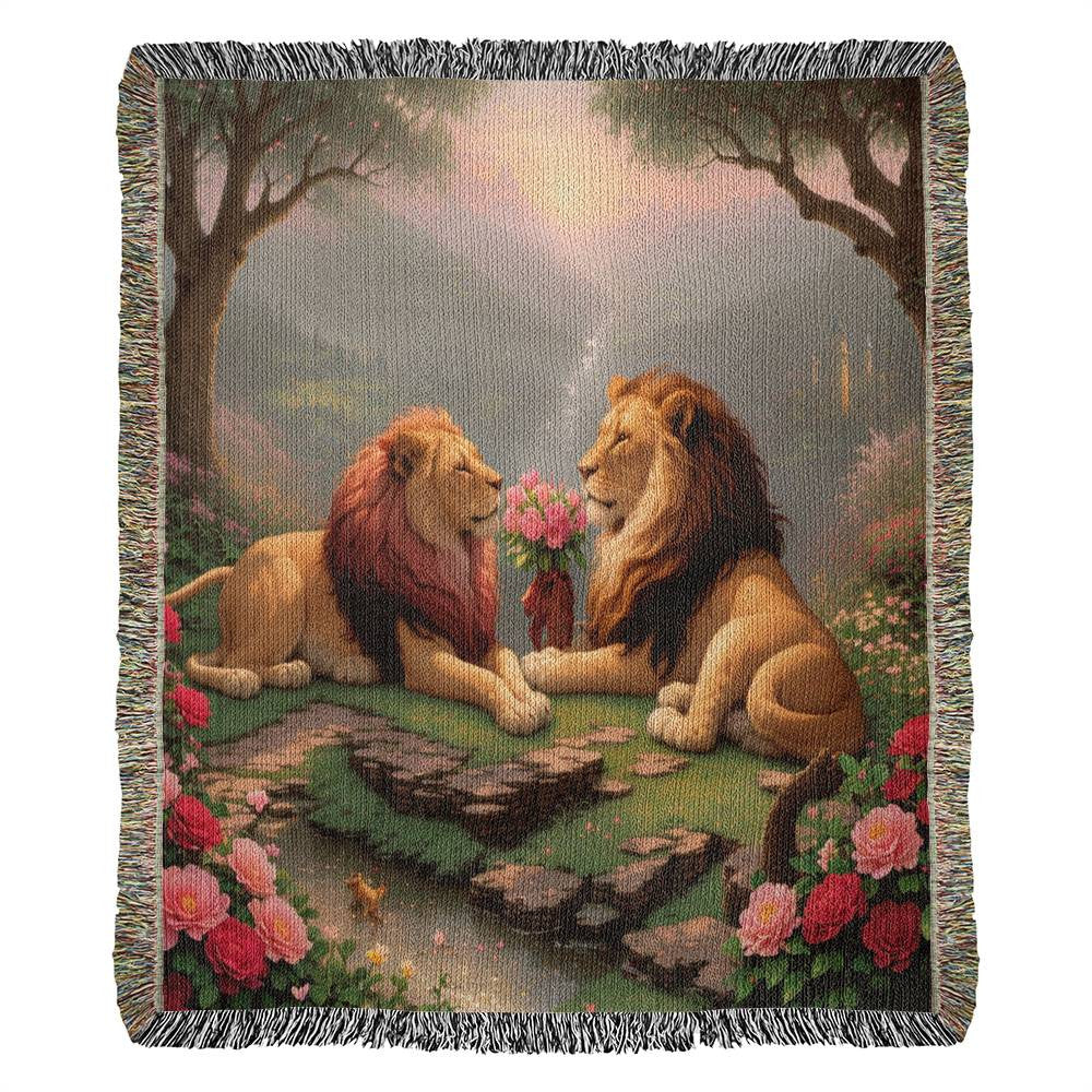 Lions Have Date Pink And Red Roses - Valentine's Day Gift - Heirloom Woven Blanket