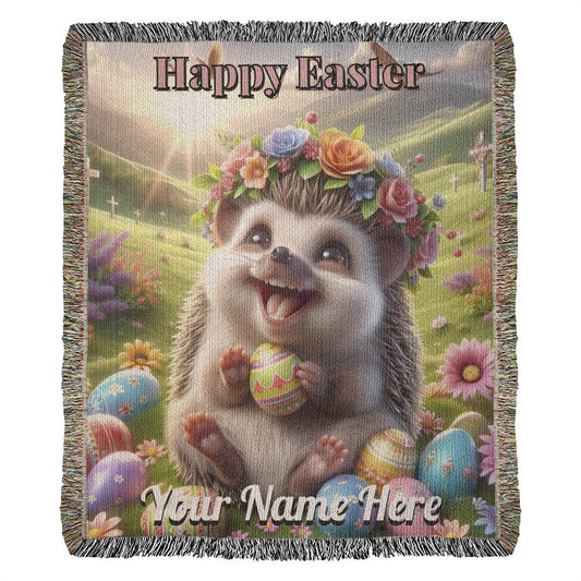 Happy Hedgehog- Easter Gift-Christian Gift-Personalized Heirloom Woven Blanket