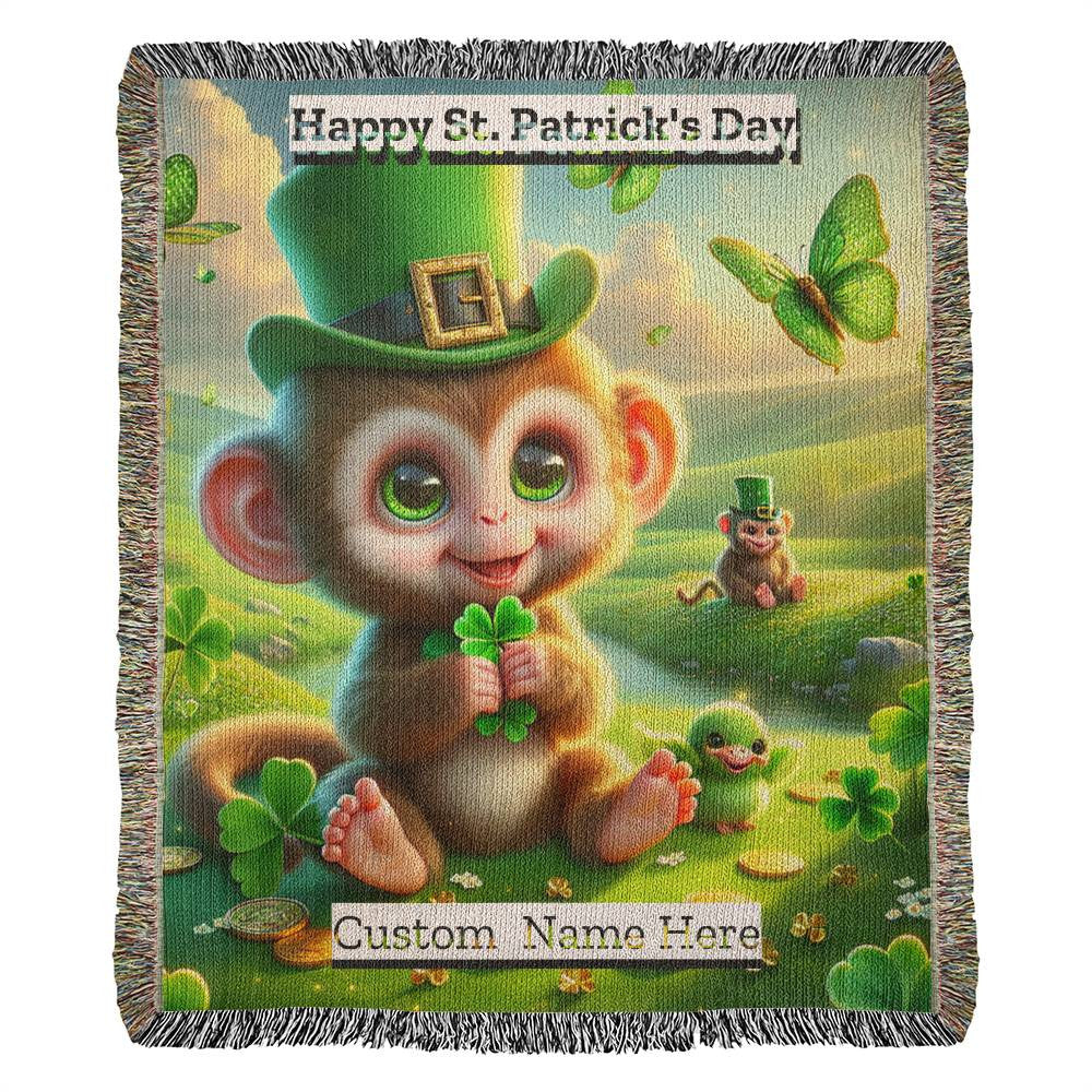 Monkey- St. Patrick's Day Gift-Personalized Heirloom Woven Blanket